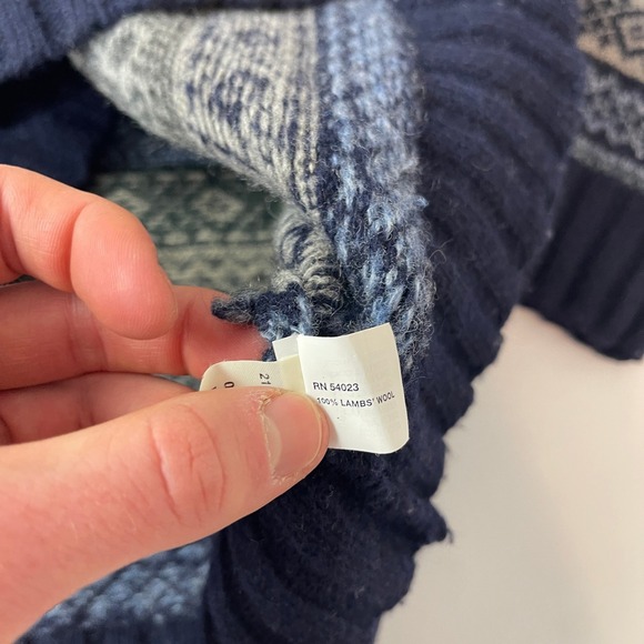 GAP Sweater Mens Large Green Blue Lambs Wool Fair Isle Nordic Outdoor Cabin Gorp - Picture 7 of 10